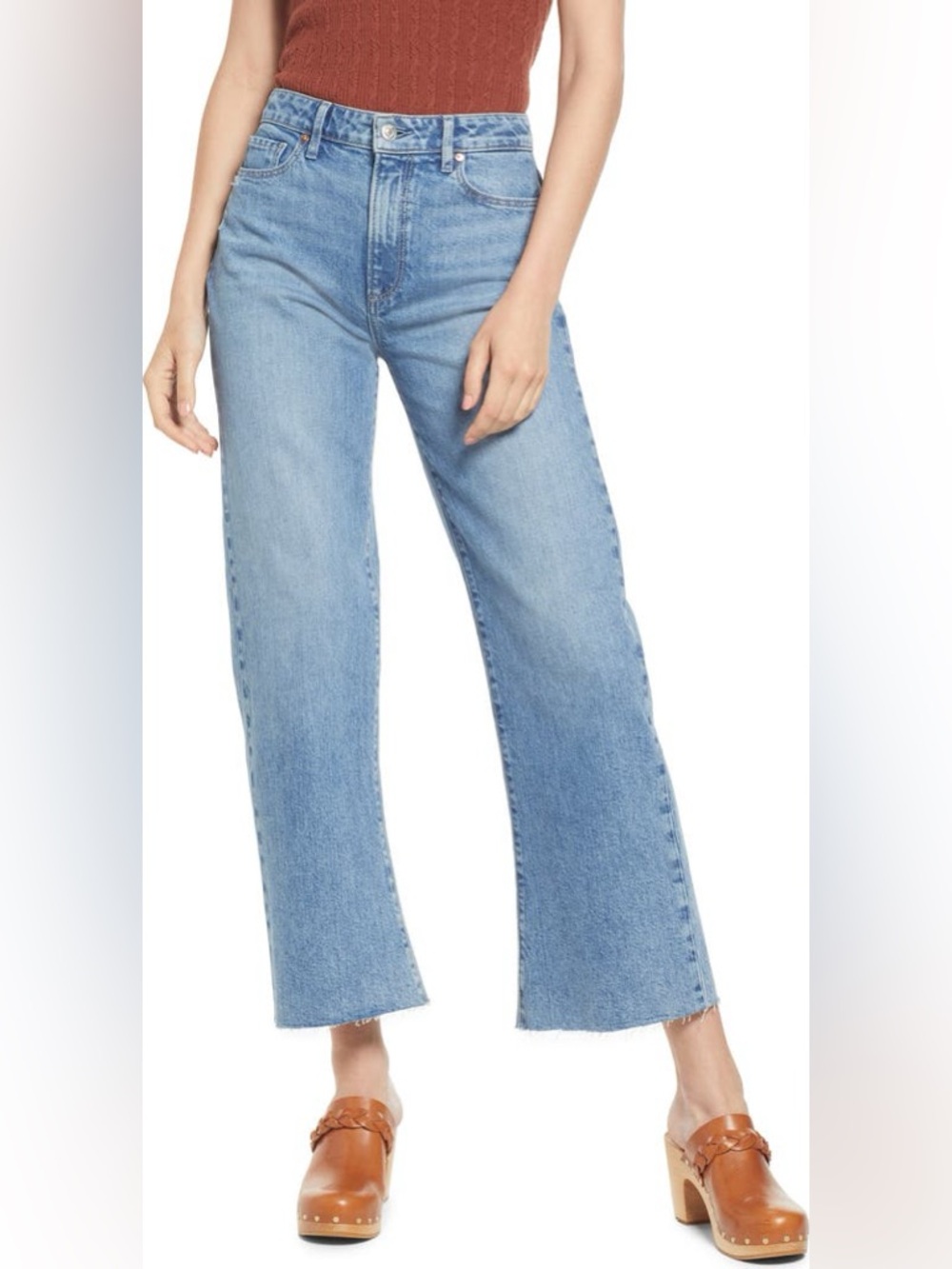 PAIGE Leenah Raw Hem Wide Leg Jeans Henna 28